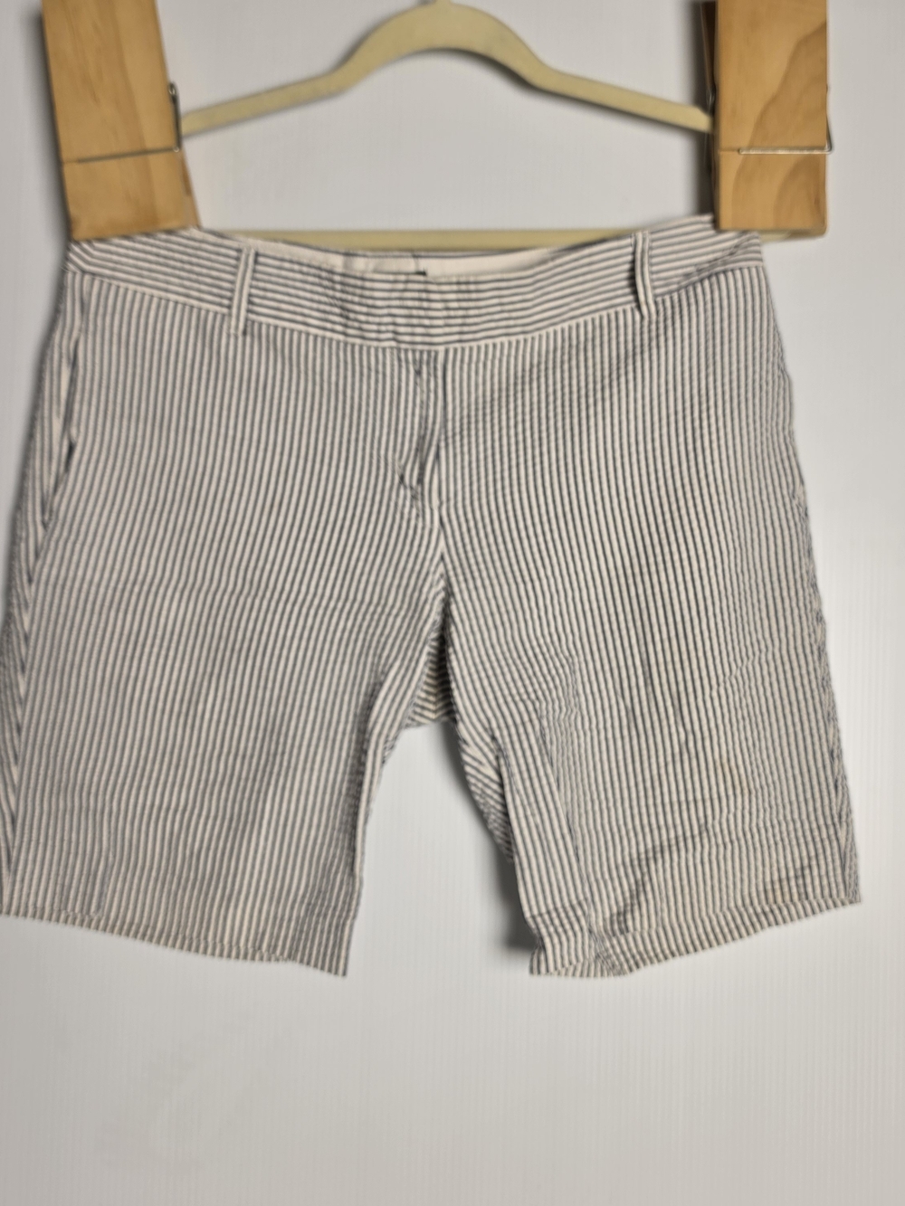 J. Crew White and Navy Pinstripe Bermuda Shorts